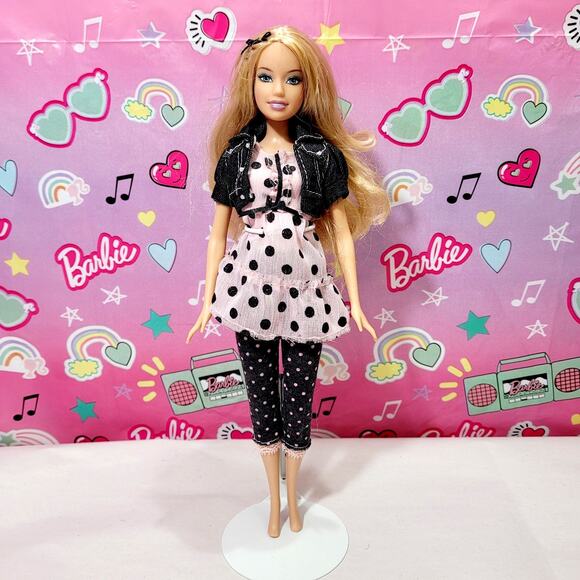 Barbie Fashion Fever #K8411 L3331 Pink Polka Dot Dress 2007 Y2K - Picture 1 of 6
